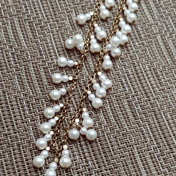 Gold Pearl Drape Statement Necklace - Picture 2 of 5